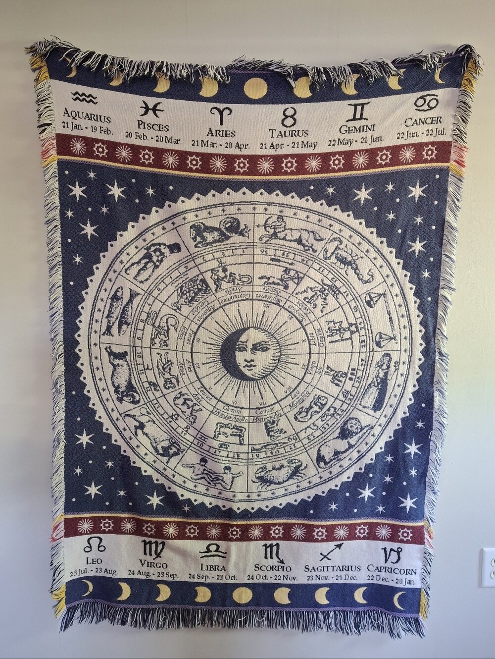 Vintage Celestial Astrology Tapestry Throw Sun Moon Stars Whimsigoth 100% Cotton